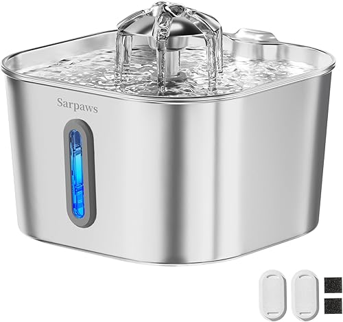 Miniatura 1 de Fuente de agua para gatos de acero inoxidable fuentes de agua de 74 oz2.2 L para gatos en interiores, fuentes de gatos para beber, ultra silenciosa,