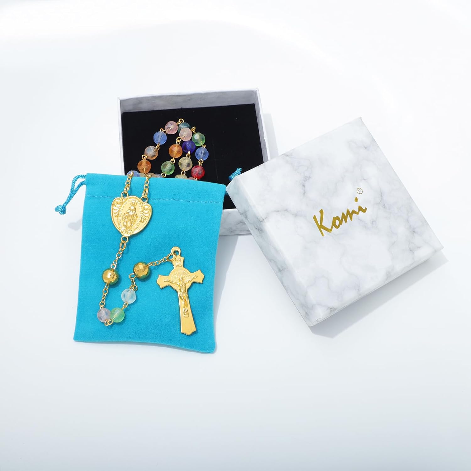 KOMI Gemstone Beads Rosary Catholic for Women 18K Gold Plated Rosaries Beads Necklace Christian Catholic Gifts - Image 6