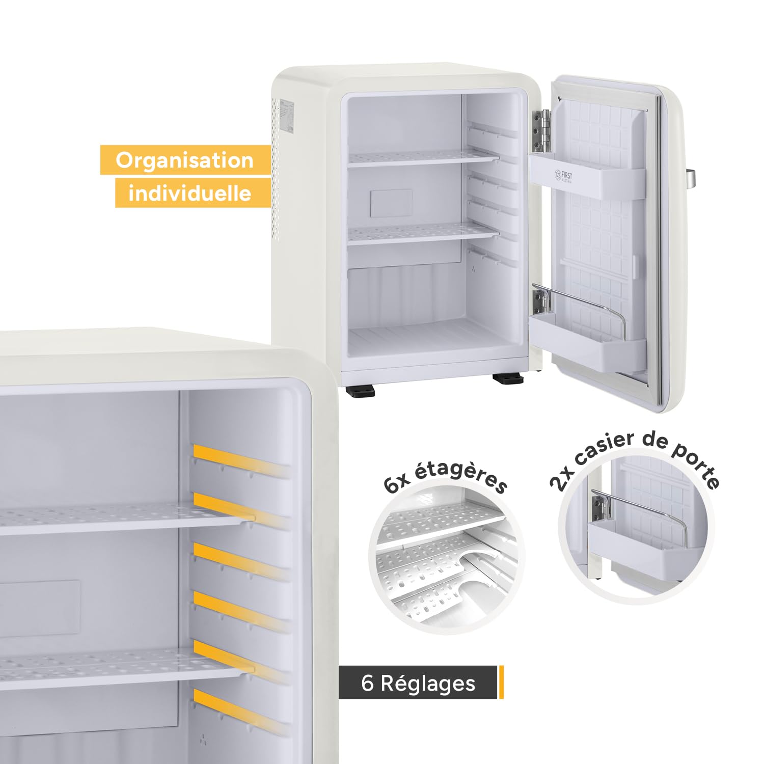 TZS First Austria Mini Réfrigérateur Rétro 40L silencieux - Petit Minifrigo design vintage - Crème