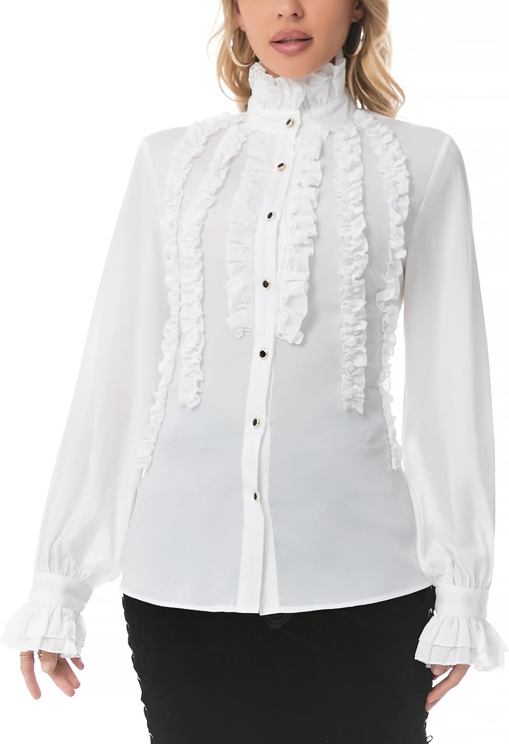 Womens Victorian Gothic Vintage Pirate Blouse Renaissance Ruffled Shirt