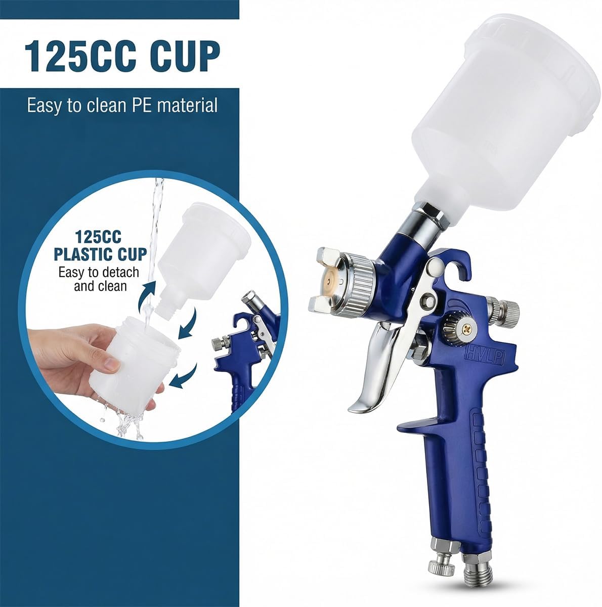 Car Mini HVLP Touch Up Spray Gun, 125CC Automotive Cup Gravity Feed Spray Paint Gun with 1.0 mm Nozzle, Vehicle HVLP Detail Paint Sprayer Spot Repair Accessories, Universal Fit