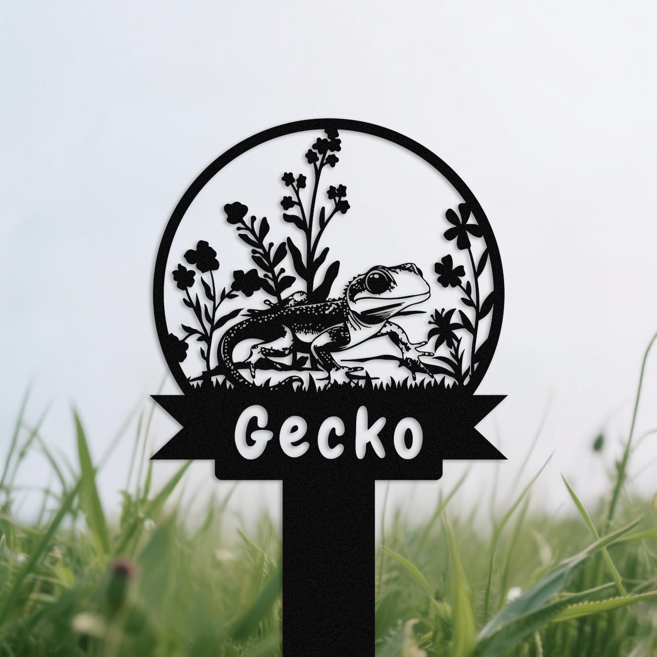 Custom Gecko Memorial Stake,Personalised Pet Grave Marker,Gecko Garden Metal Stake,Gifts for Loss of Pet,Memorial Plaque for Garden Yard Lawn Decor gecko — image 1