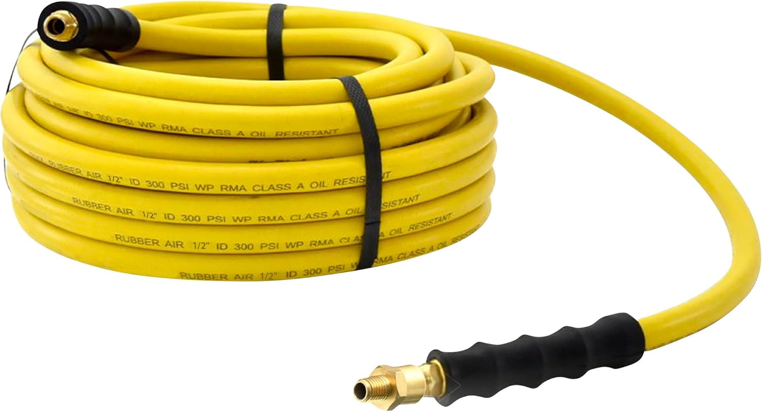 Klutch Oil-Resistant Rubber Air Hose, 1/2in. x 100ft., with 1/2in.-3/8in. Reducer, 300 PSI, Model# OS12100-NT