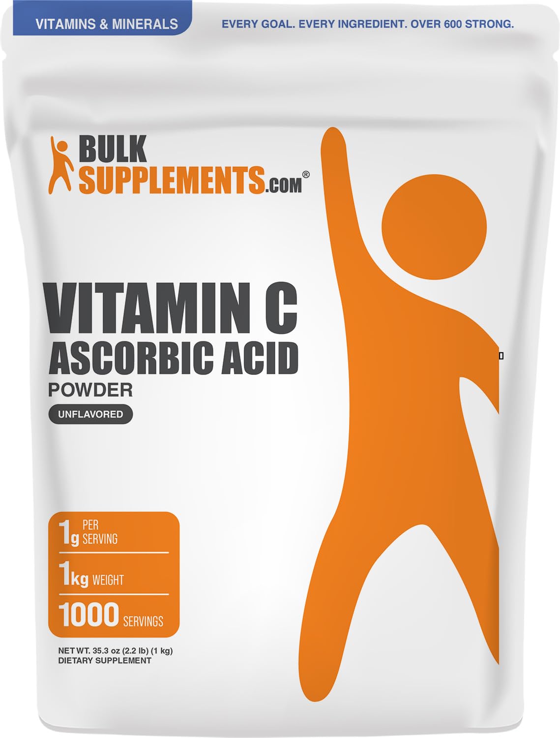 BulkSupplements.com Ascorbic Acid Powder - Vitamin C Supplement, für Immununterstützung - Ascorbic Acid Food Grade, Glutenfrei, 1g pro Servierung, 1kg (2.2 lbs) (Pack von 1)