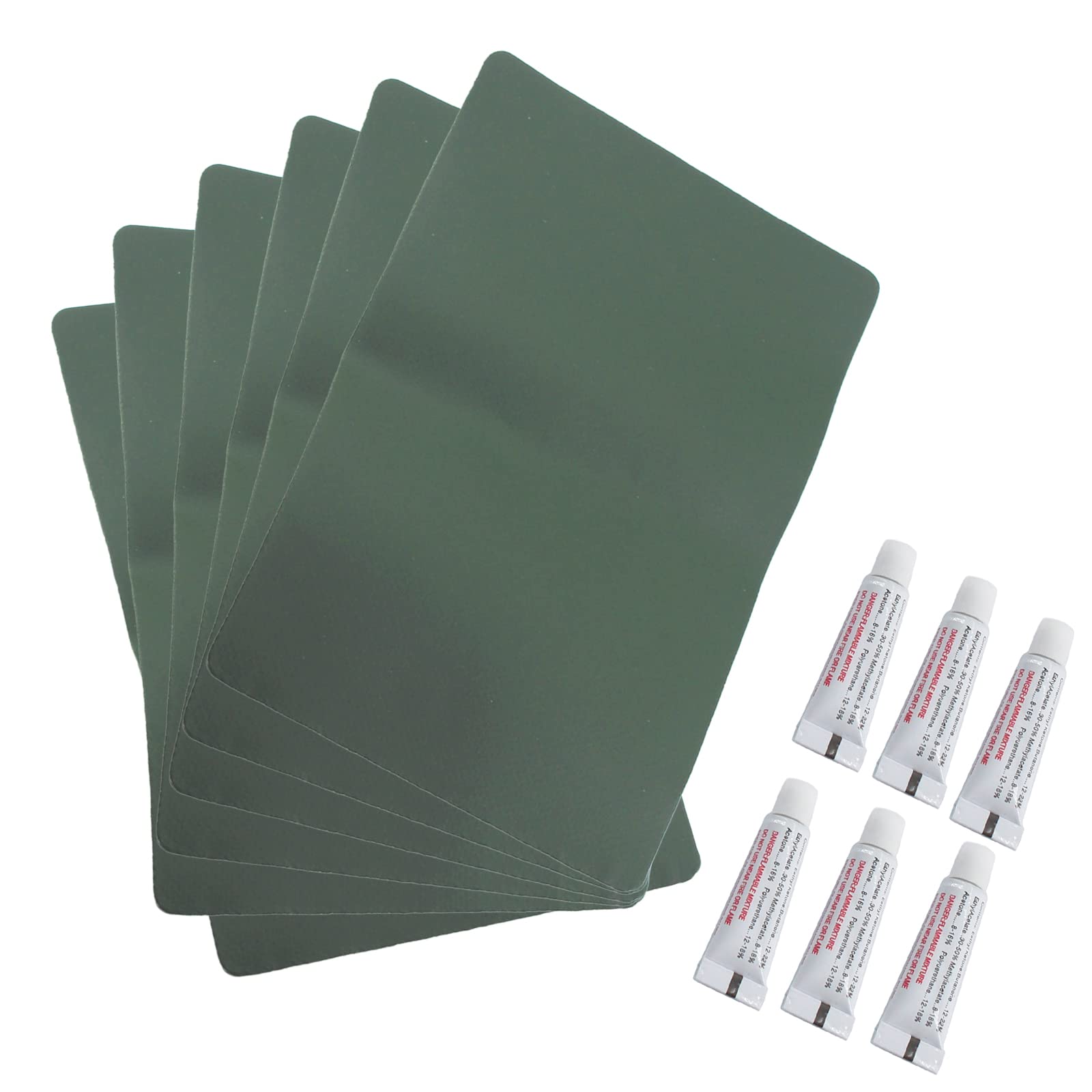 Medifier 6 Pack 185mm*125mm PVC Heavy Duty Inflatable Boat Repair Patch Kit with Glue Rubber Boat Waterproof Patches Adhesive Repair Accessory Kit for Inflatable Boat Canoe Kayak Green
