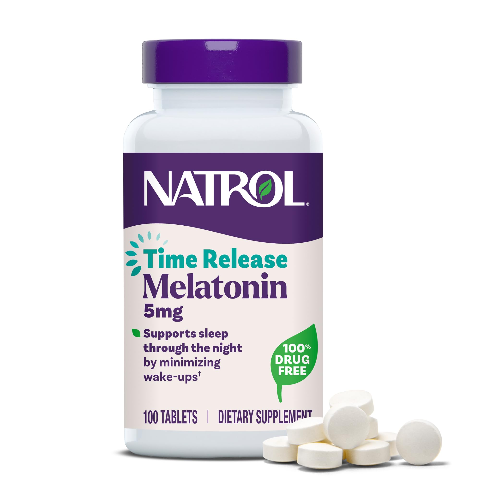 Natrol Melatonin 5 mg Time Release, Dietary Supplement to Minimize Wake Ups, Nighttime Sleep Aid, 100 Tablets, Up to a 100 Day Supply
