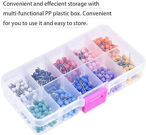 500 Stück Karte Nagel Pinnadeln Rundkopf Stecknadeln Heftzwecken Stecknadeln Mit Kopf Map Push Pins Buntkopf Pushpins,für Weltkarte,Stoffmarkierung, Cork Board,Mit Aufbewahrungsbox