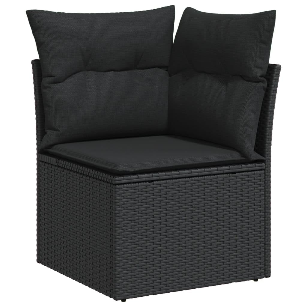 Juego de muebles de jardín de ratán de polietileno, color negro, 11 piezas, con cojín, diseño modular para terraza, jardín y balcón