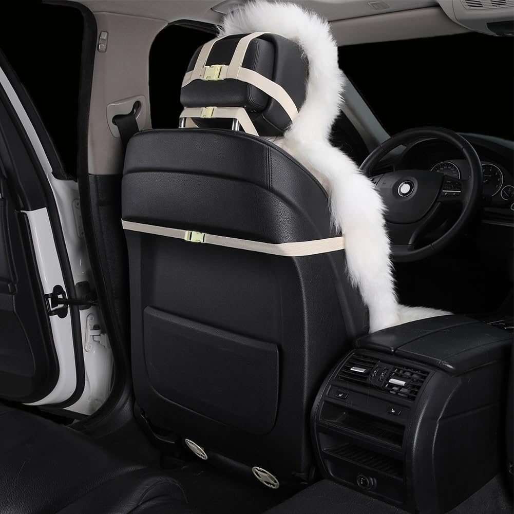 Altlue Real Genuine Sheepskin Seat Covers for Cars SUV Trucks Van RV Front Seats Sheepskin Car Seat Covers Sheepskin Automotive Seat Covers Fuzzy Fleece Fur Car Seat Covers Universal White (1 Piece)
