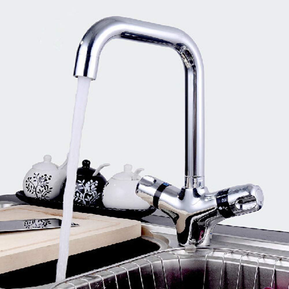 Grifo termostático de cocina contra cambios de temperatura mezclador ajustable doble manija casa