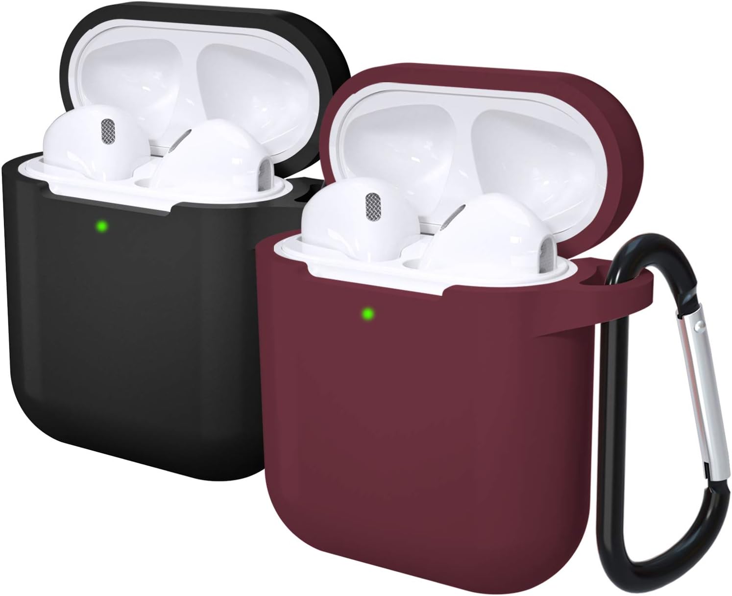 Laffav AirPods 2 & 1 Case for Women Men (Front LED Visible) Soft Silicone Protective Cover Skin with Keychain kit Set Compatible with Apple AirPods 2 and 1, 2 Pack, Black, Wine Red
