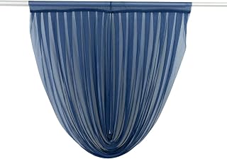 Navy Blue 4x4 feet Sheer Chiffon Valance Curtain Backdrop Wedding Fabric Drapery Panel Party Events Birthday Ceremony Reception Home Ceiling Decorations Supplies
