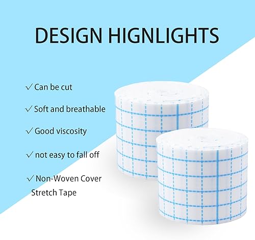 Miniatura 8 de 2 rollos de cinta elástica no tejida de 10.9 yardas, vendajes adhesivos no tejidos, cinta de vendaje transpirable (1.96 pulgadas, 3.14 pulgadas)