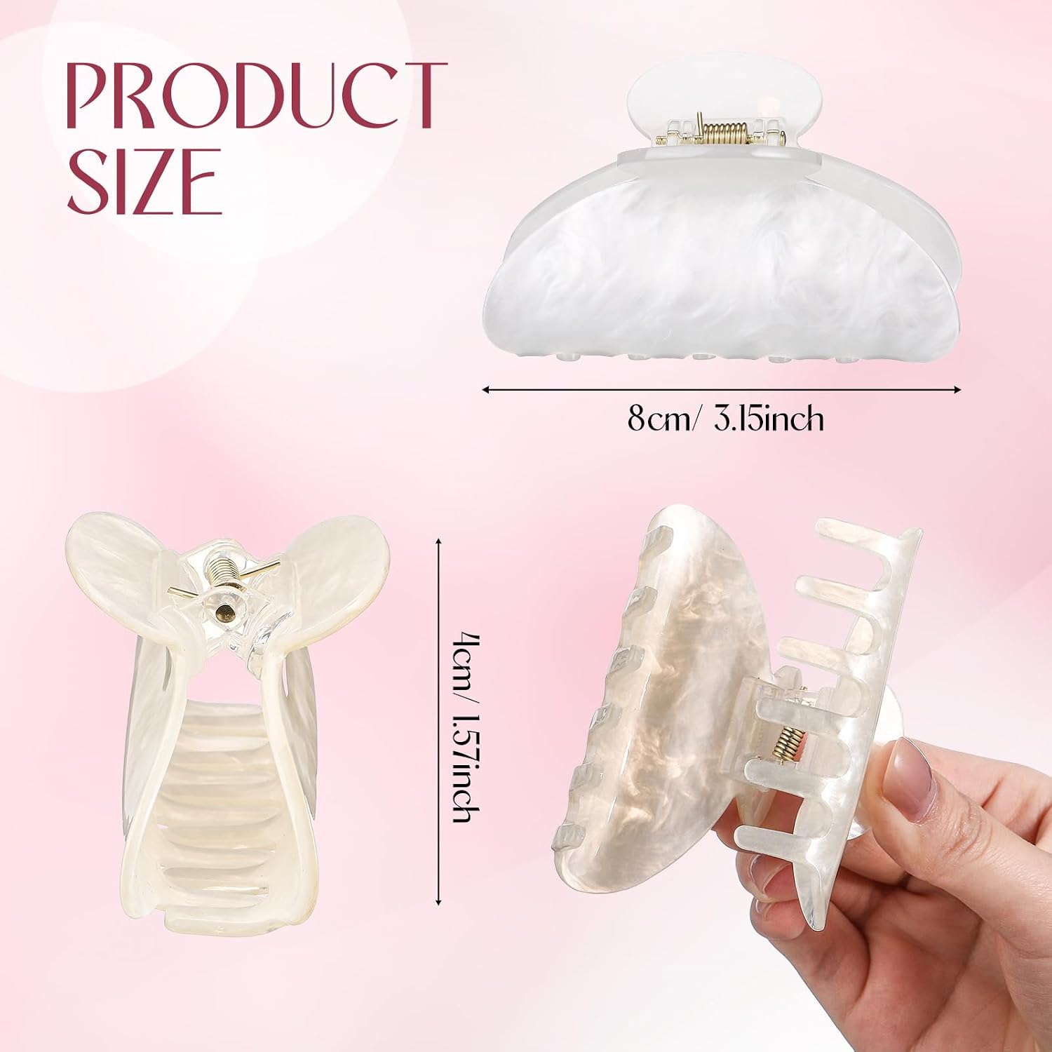 6 Pcs Large Acrylic Hair Claw Clips for Women Cute Non-slip Hold Clamps for Thick Thin Hair Stylish French Barrettes Accessories (3.15 Inch,White)