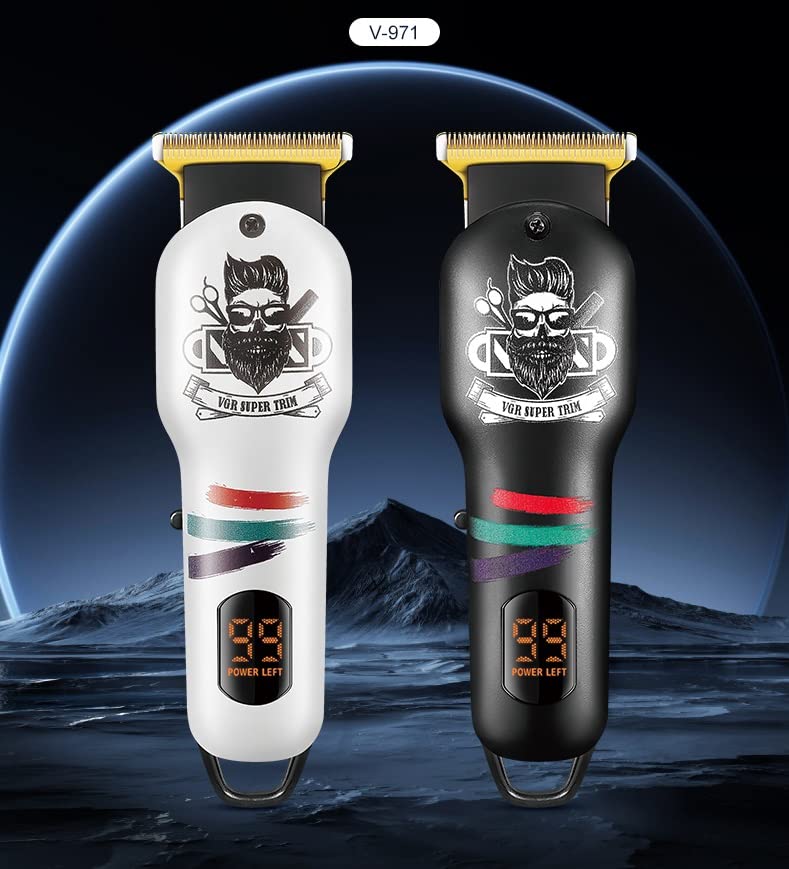 VGR V-971 Professional Rechargeable Digital Display Cordless Beard Hair Trimmer Kit with Guide Combs Brush USB Cord for Men, Family or Pets Rechargeable Li-ion Battery 120 minutes Runtime - White : Amazon.in: