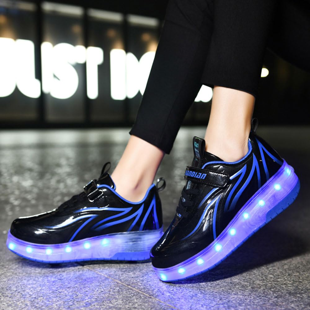 ENEN Zapatos con Ruedas Zapatillas con Dos Ruedas para niños y niña Led Luces Zapatillas con Ruedas - USB Recargar Skateboarding Zapatos Bambas con 2 Ruedas Rosa Azul Blanco 28-41 EU