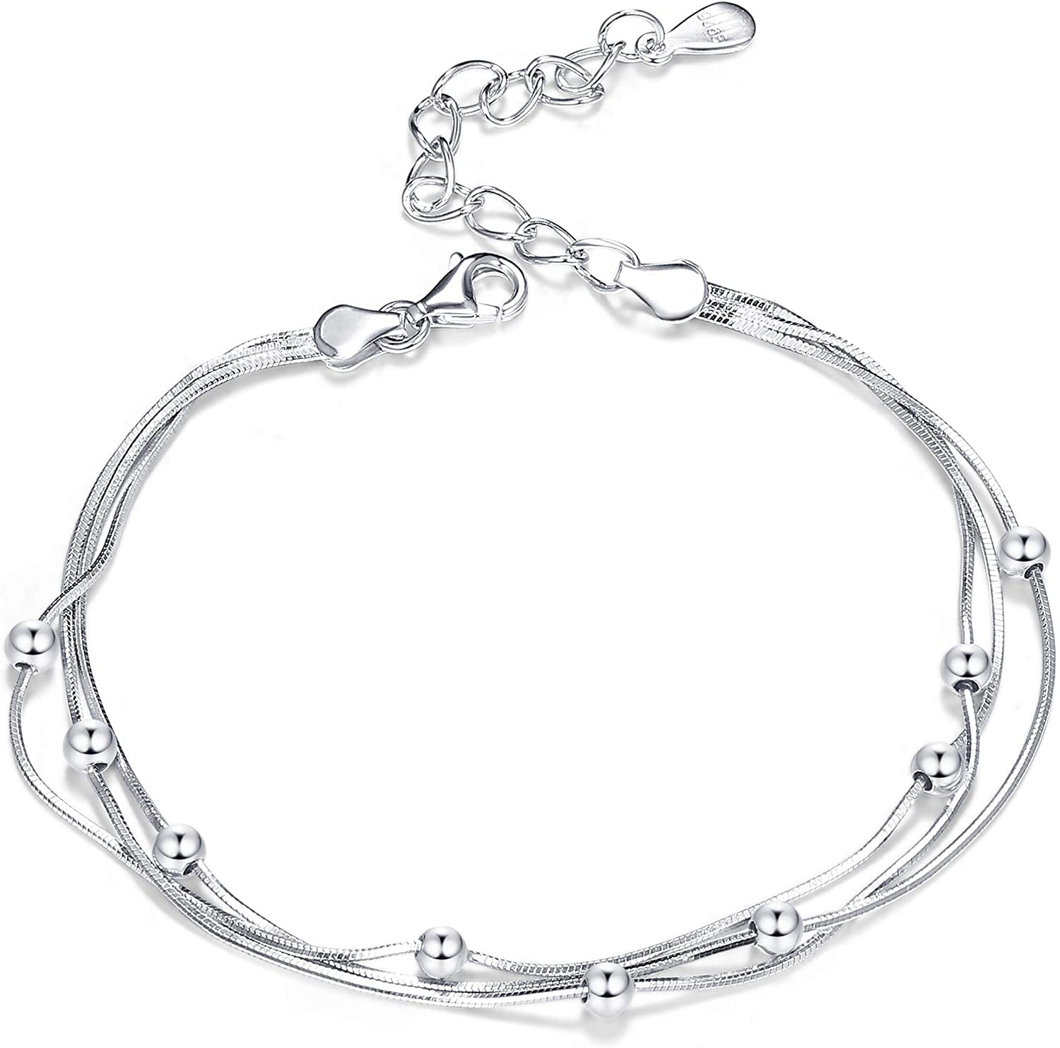 ORAZIO Pulsera Delicada de Plata de Ley 925 para Mujer Eslabón Ajustable Cuentas en Capas Mariposa Corazón Infinito Cadena Pulsera Encanto Bracele Graduado Cumpleaños Joyería Regalo para Ella