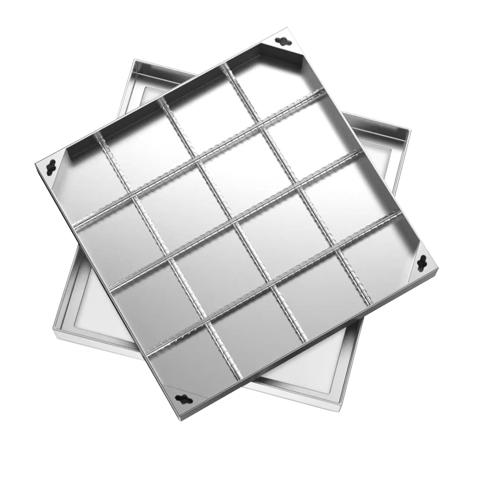 Copertura invisibile per pozzetti in acciaio inox, rettangolare, 600 x 600 cm, con telaio zincato