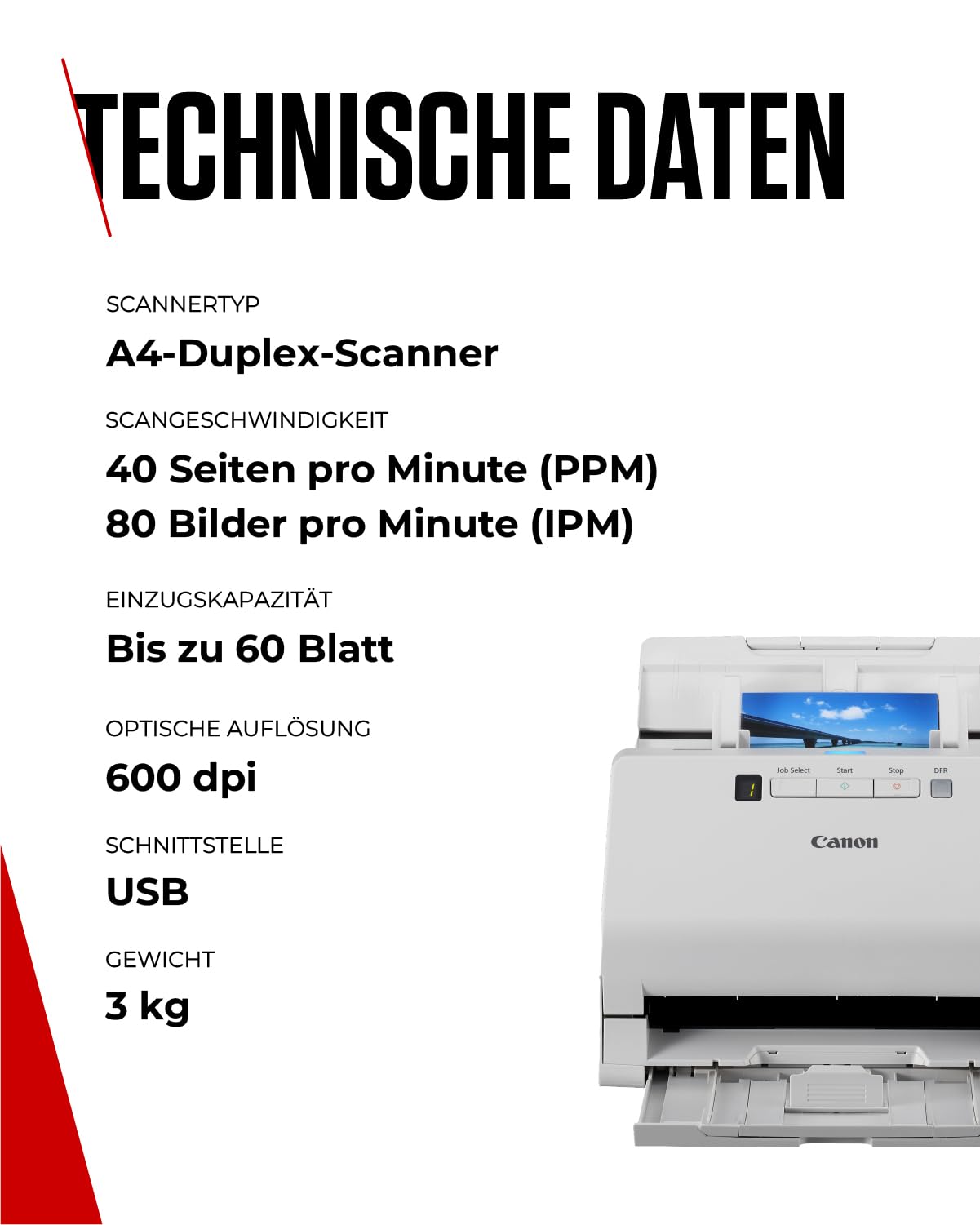 Canon Scanner imageFORMULA RS40 | Dokumentenscanner | Fotoscanner | Duplex Scanner mit Einzug & USB | 60 Blatt Einzug | Integrierte Canon CaptureOnTouch Software | Integrierte OCR I PDF I PNG I JPG