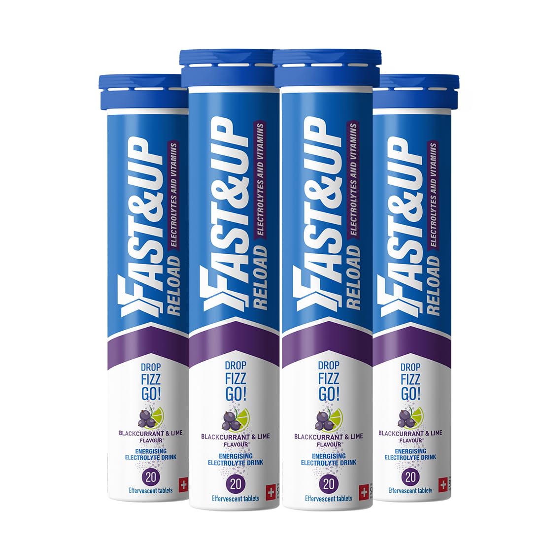 Fast&Up Reload – Energising Electrolyte Drink - Blackcurrant & Lime Flavour - 80 Effervescent Hydration Tablets - Added Vitamin C & B12 - Vegan