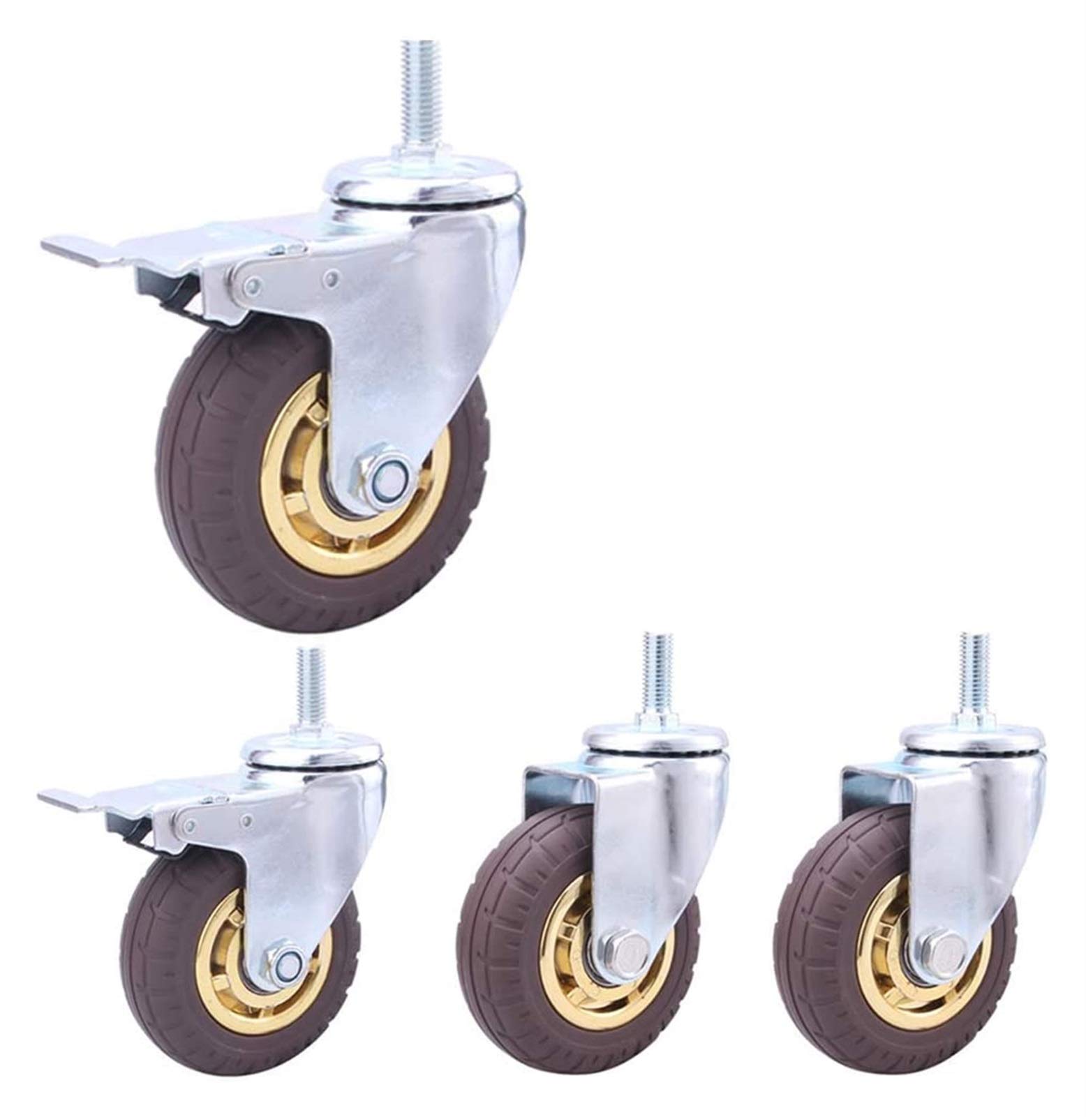 4 Pcs Thread M12 Heavy Duty Caster Wheels Pneumatic Rubber Silent Swivel Casters For Furniture & Industrial Transport Stem Castors For Cart Trolley ( Color : Grey , Size : 3inch M12 2brake+2swivel )