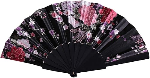 Shmei Ventilador grande plegable, chinease plegable de seda ventilador de mano, mujeres abanicos plegables de mano ventilador de regalo de mano