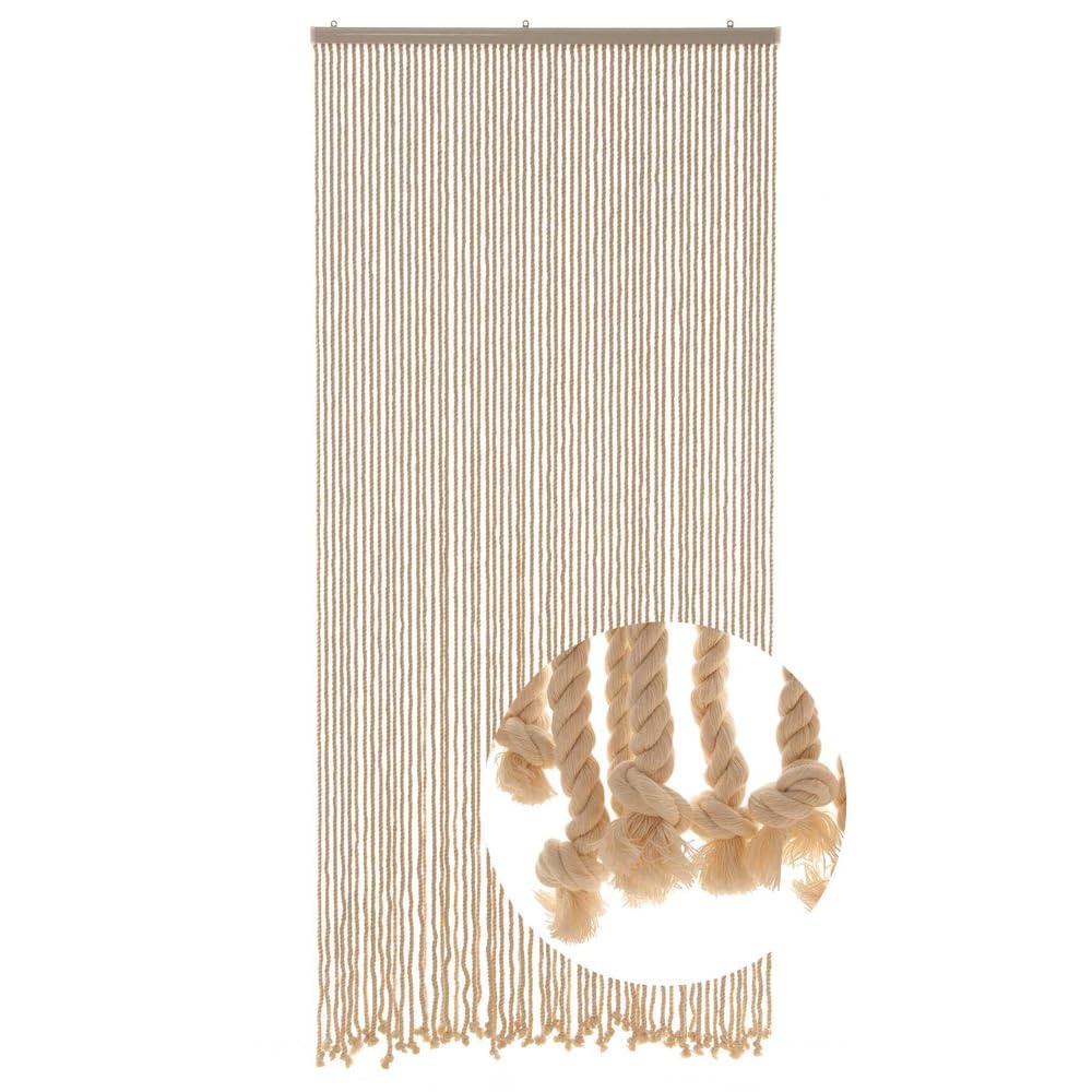 HAB & GUT -DV0122- Cortina de puerta MARE con 60 cuerdas gruesas 100/220 cm cortina de cuerda Mosquitera beige balcón terraza Boho