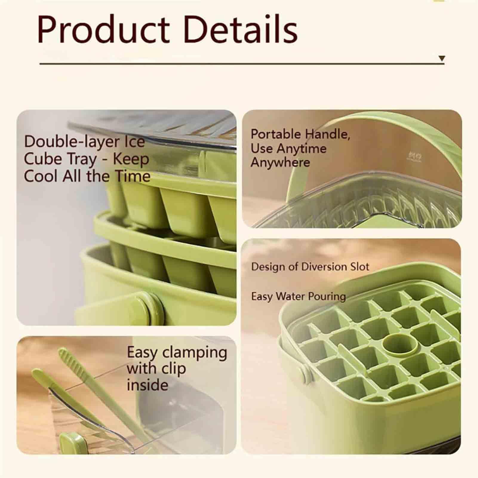 Ice Maker portatile, con coperchio e scatola di stoccaggio 48 Cubes, con Easy Press Lid, Handled Press-Type Ice Cube vassoio a doppio strato, rilascia facilmente cubetti di ghiaccio al tocco di un pul