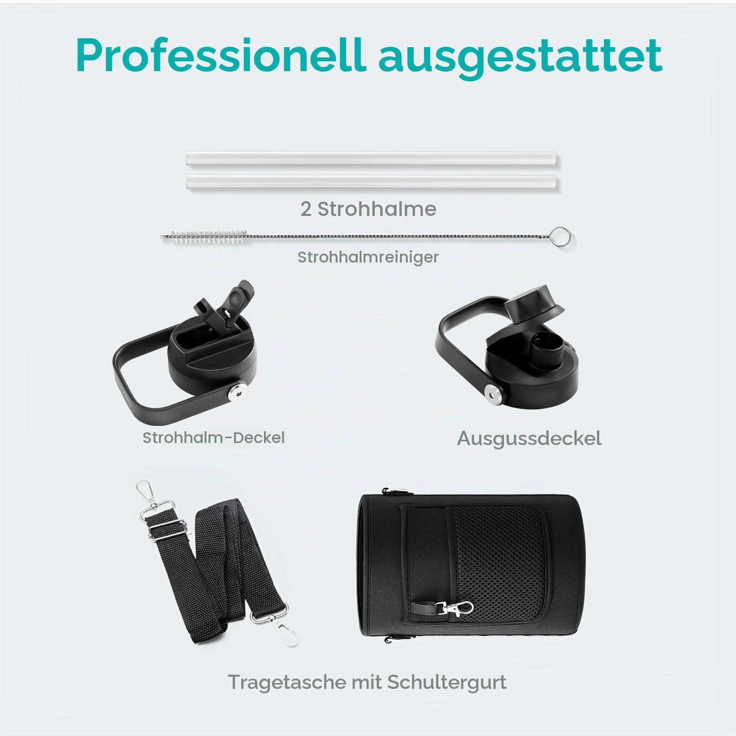 BUZIO 2,5L Edelstahl Trinkflasche isoliert mit Strohhalm & Ausgussdeckel | Große Wasser-Thermoflasche aus Metall, 48h kalt & 24h heiß, auslaufsichere Trinkflaschen,BPA-frei, für Fitnessstudio, Reisen