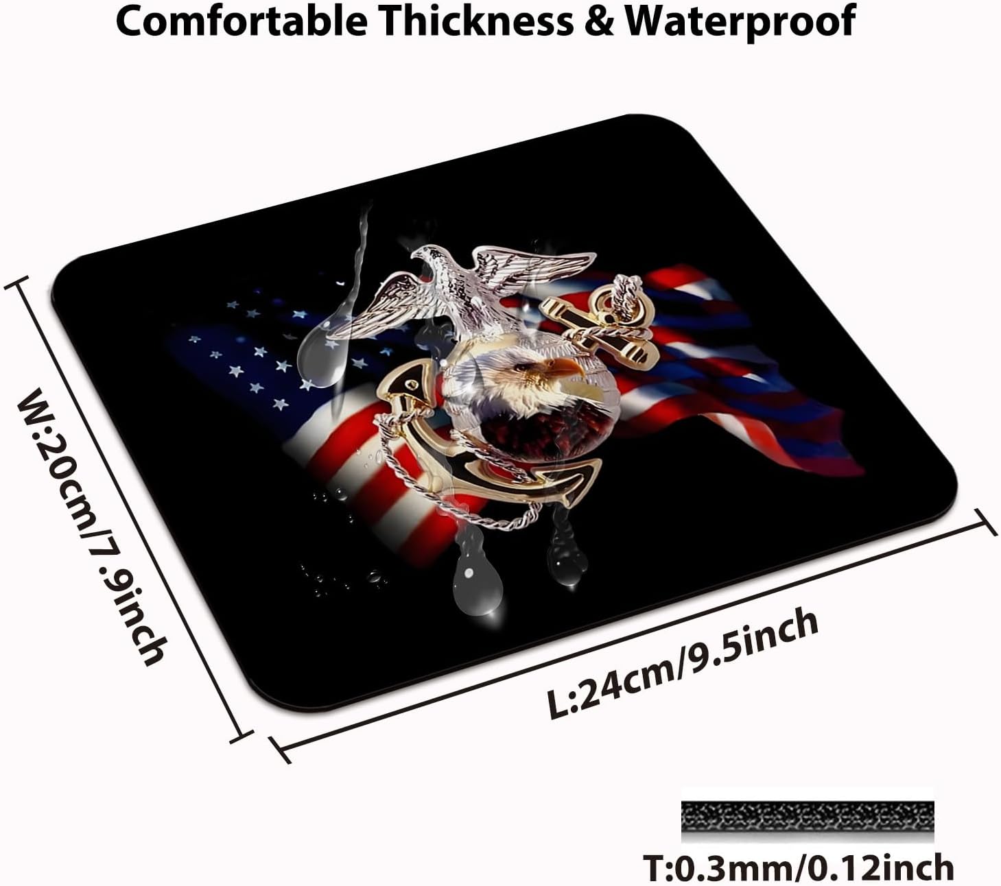 US Marine Corps Military Mouse Pad, Patriotic USMC Desk Mat image 2