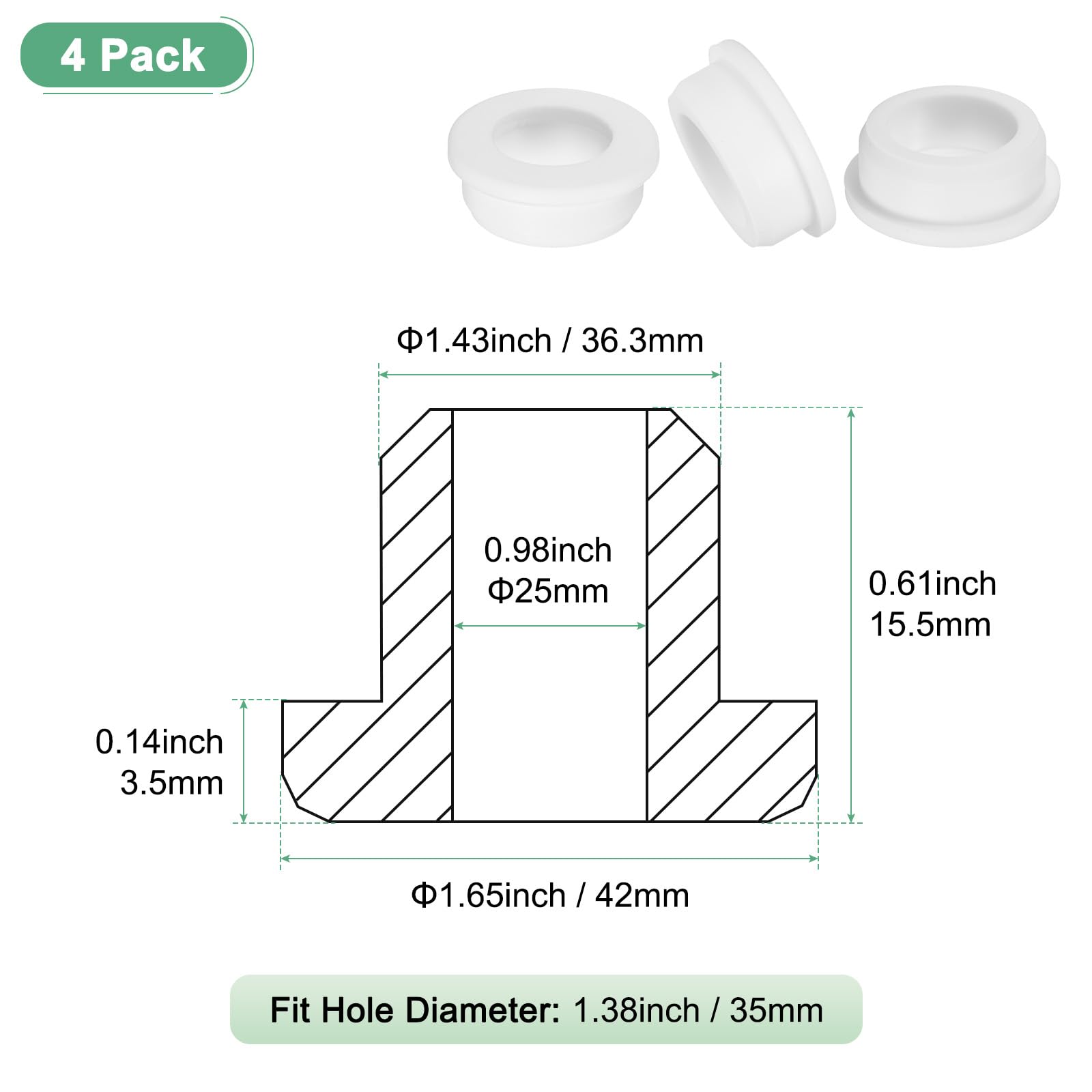 M METERXITY 4-Pack 1-7/16 Inch Drill Hole, 1 Inch ID Silicone Rubber Grommets for Wiring Wire Cable, Hole Plugs, Automotive - Image 3