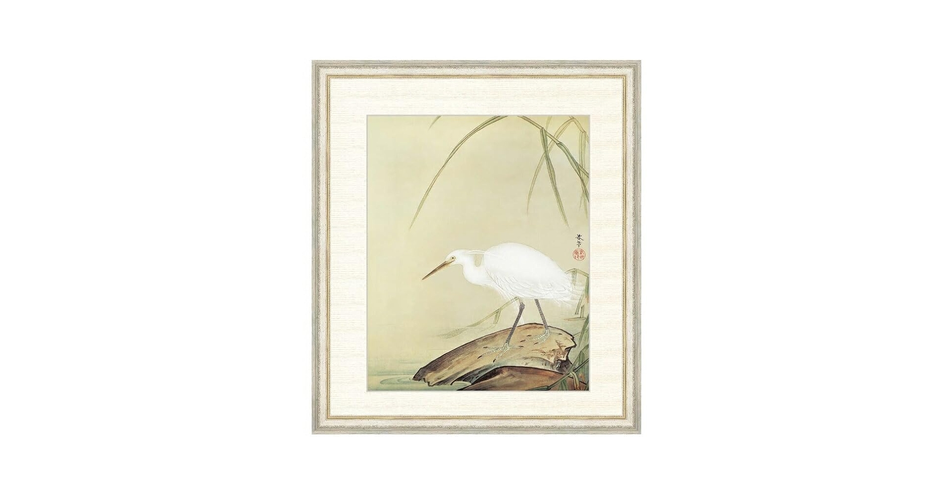 掛け軸　菱田春草「白鷺」 Amazon.co.jp: 日本の名画 菱田春草 芦に白鷺（あしにしらさぎ