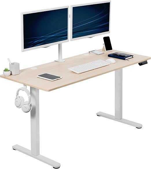 VIVO Electric 55 x 24 in Standing Desk, Memory Height Adjustment, Light Wood Top White Frame, DESK-E155TC