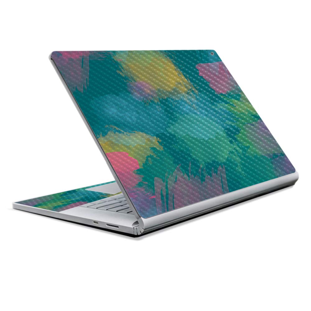 MightySkins Carbon Fiber Skin for Microsoft Surface Book 2 13" (2017) - Watercolor Blue,Protective, Durable Textured Carbon Fiber Finish,Easy to Apply, Remove, and Change Styles,