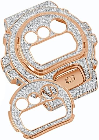 Replacement Bezel Smartwatch Case 6.65 CWT. VVS/1 Simulated Diamond 14K Gold Finish Compatible with Casio G-Shock DW6900 Watch Bezel/Face Plate/G Button Cover Case Rose Gold/White Zirconia