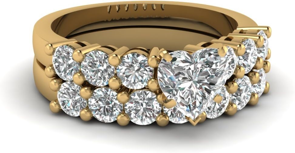 Choose Your Gemstone Basket Prong Diamond CZ Wedding Set Yellow Gold Plated Heart Shape Wedding Ring Sets Everyday Jewelry Wedding Jewelry Handmade Gifts for Wife US Size 4 to 12