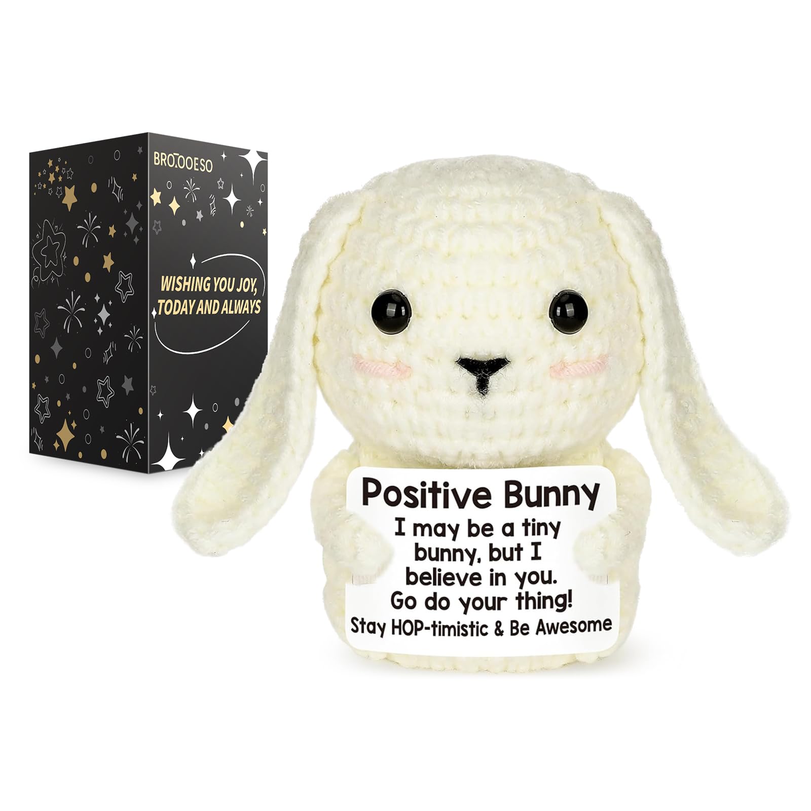 BROTOOESO Emotional Support Bunny, Handmade Positive Crochet Animal, Cute and Cozy Companion for Men & Women, Birthdays Gift, Holidays, Fun Bunny Gifts