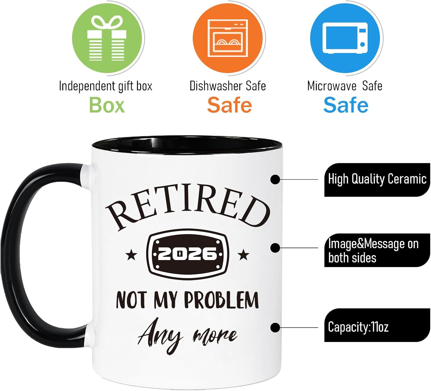 Retirement Gift for Woman Men, Retirement Gifts for Men Women, Coworker Friend Teacher, Retired 2026 Not My Problem Anymore Mug, Funny Retirement Mug Idea, 11 Oz Ceramic Coffee Cup