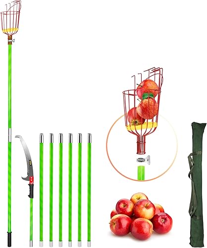 VEVOR Sierra de poste de 26 pies con soporte de cabeza, herramienta telescópica de altura ajustable y podadora de árboles, manzana ligera, mango,
