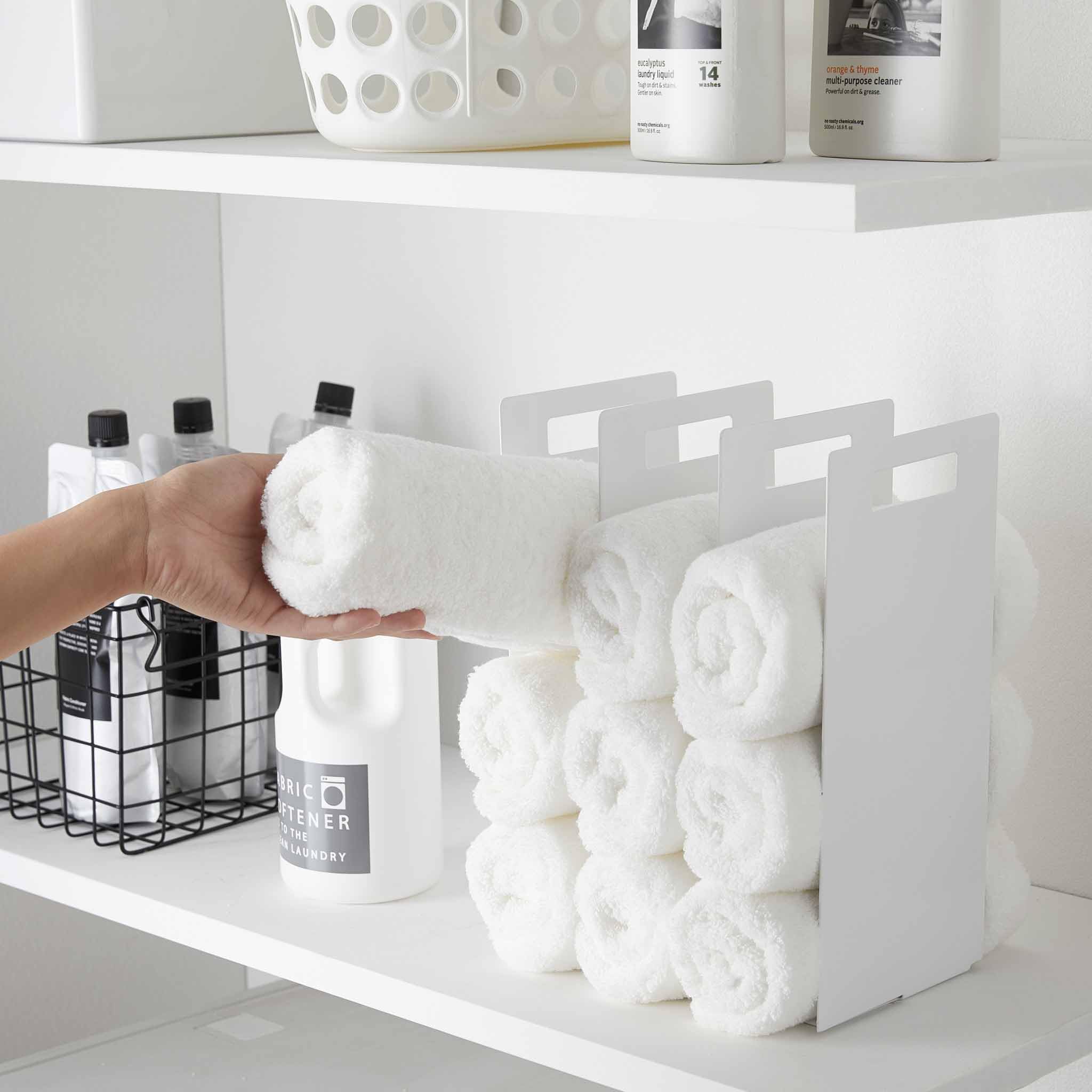 Yamazaki 4316 TOWER Towel Organizers (Set of 2), white, Steel, 14.5 x 14.5 x 30 cm