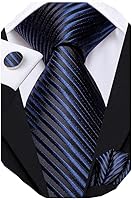 Dubulle Men's Paisley Floral Silk Tie Set - Striped Necktie, Pocket Square & Cufflinks for Wedding Business Formal
