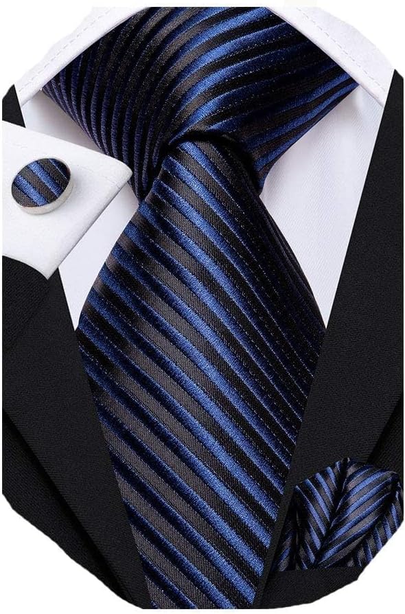 Mens Paisley Floral Silk Tie for Men Striped Necktie and Pocket Square Cufflinks Set Wedding Business
