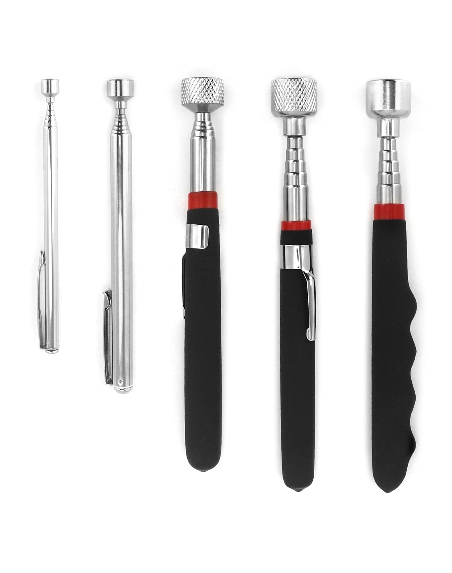 QWORK® 5 szt. Magnetyczny drążek teleskopowy, wysuwane narzędzie magnetyczne, stal nierdzewna, 1.5LB 3LB 10LB 15LB 20LB