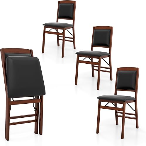 Miniatura 1 de Giantex Juego de 4 sillas de comedor plegables de madera con asiento acolchado, marco de madera maciza, carga máxima de 400 libras, sin montaje,