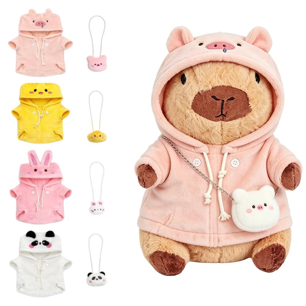 NKFBEV 9PCS Capybara Plush Toy, Dress Up Capybara with 4 Outfits & Backpacks, Capybara Stuffed Animal, Capybara Teddy, Soft Capibara Stuffed Animal for Boys Girls(Bunny, Panda, Chick & Pig Styles) — image 1