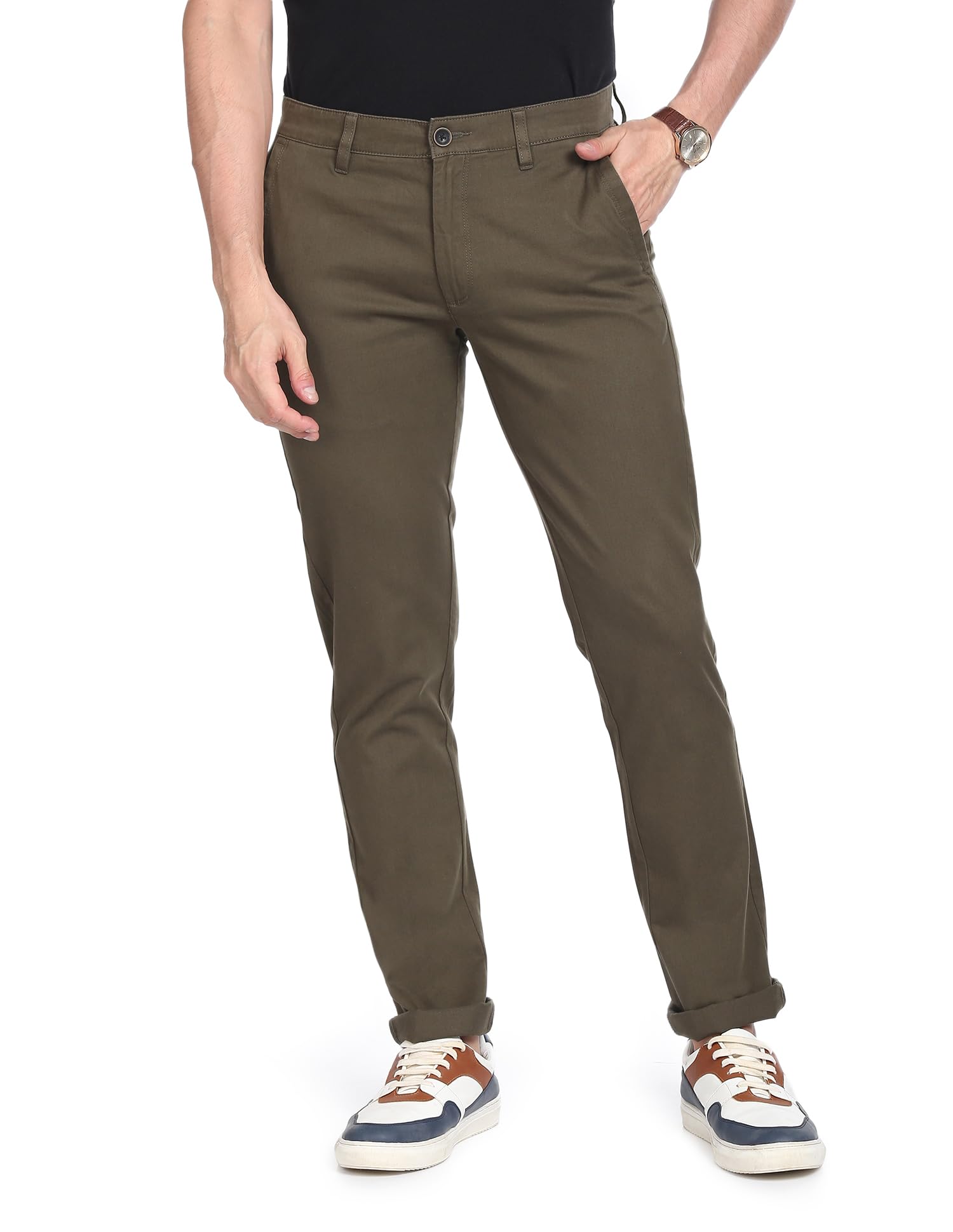 Modern Slim Fit Smart Waist Solid Chinos