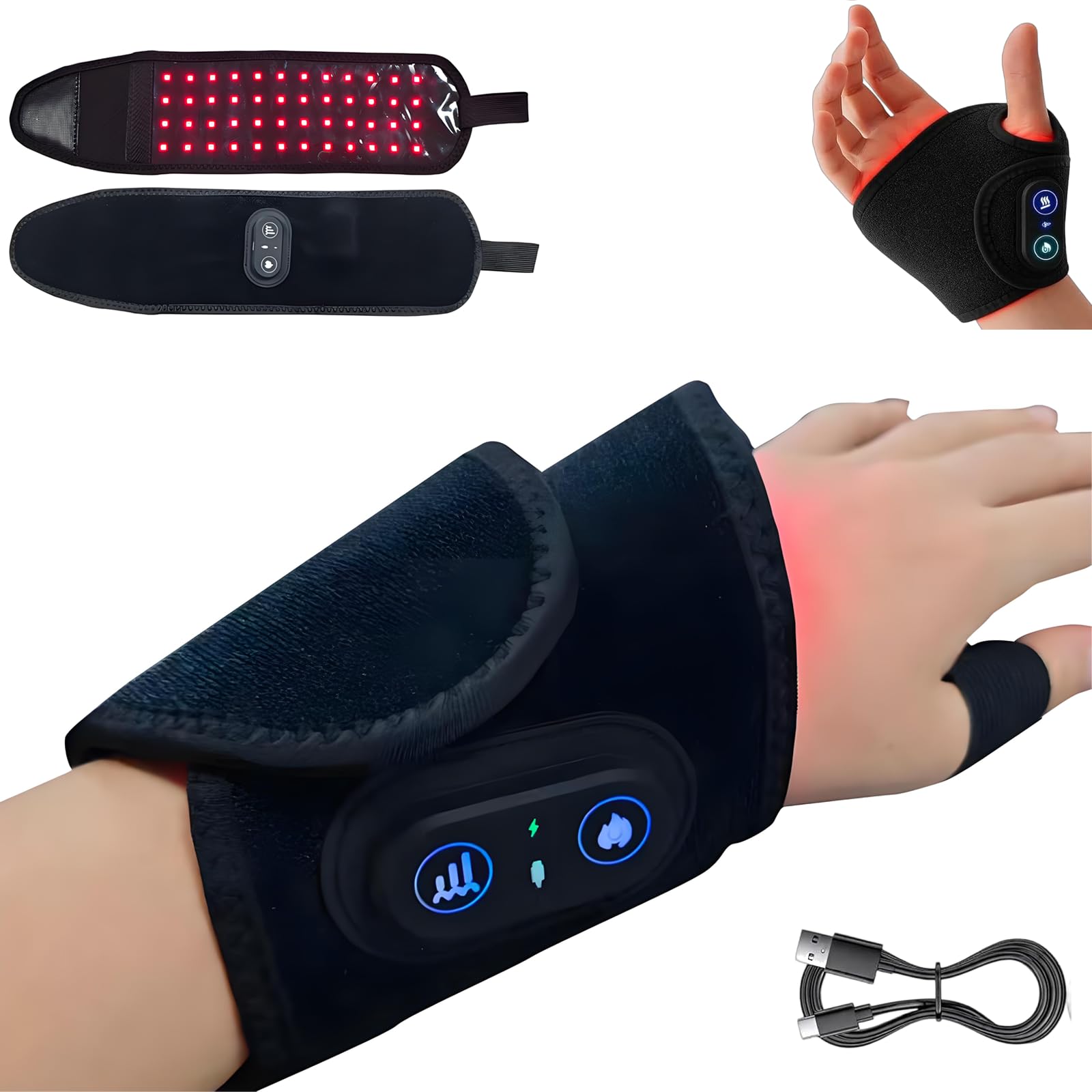 Neroos Flow Karpaltunnel, 660 nm Rotlicht und 880 nm Infrarotlicht Handgelenkmassagegerät mit 3 Wärmestufen, Touch-Steuerung mit automatischer Abschaltung für Büro, Zuhause