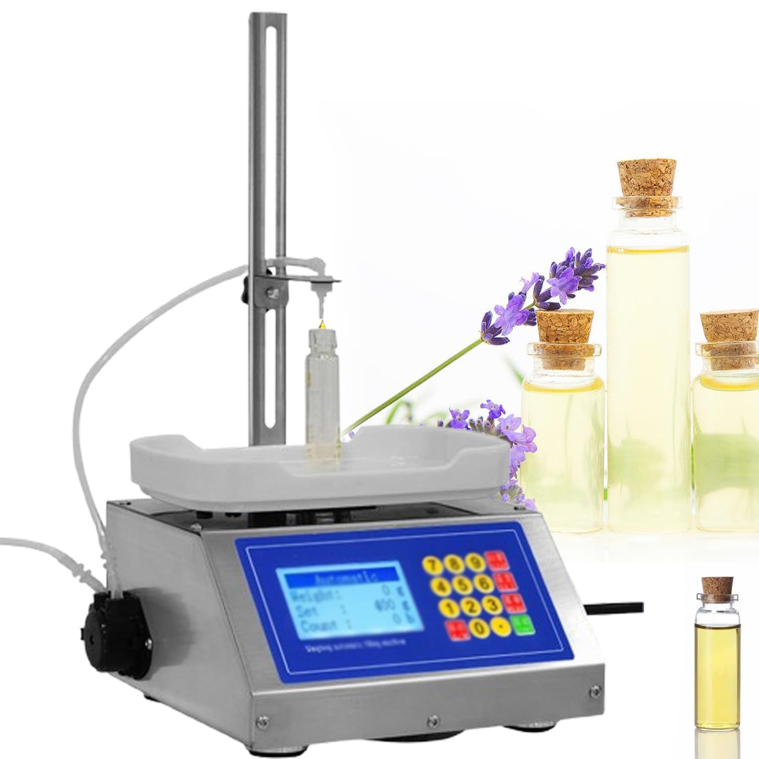 Quantitative Flüssigkeitsfüllmaschine, Füllvolumen 0,5 ml - 50 ml, Schlauchpumpen-Flüssigkeitsfüllmaschine, Durchflussmenge (max) 90 ml/min, für Parfüm, Wasser, Milch, Saft, ätherische Öle
