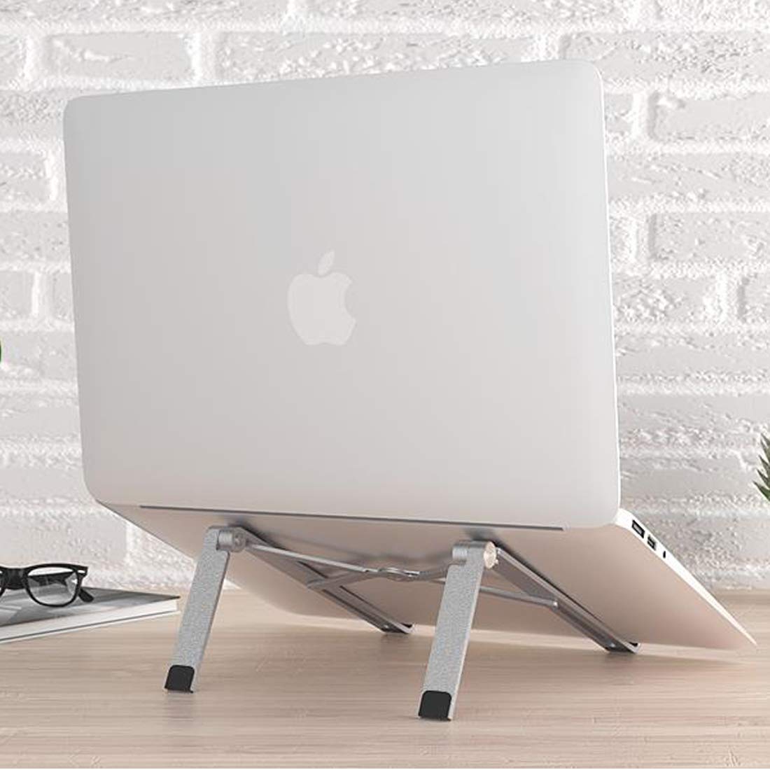 SMILEDRIVE Metal Laptop Stand Portable Foldable Riser with Press Button Adjustable Height for