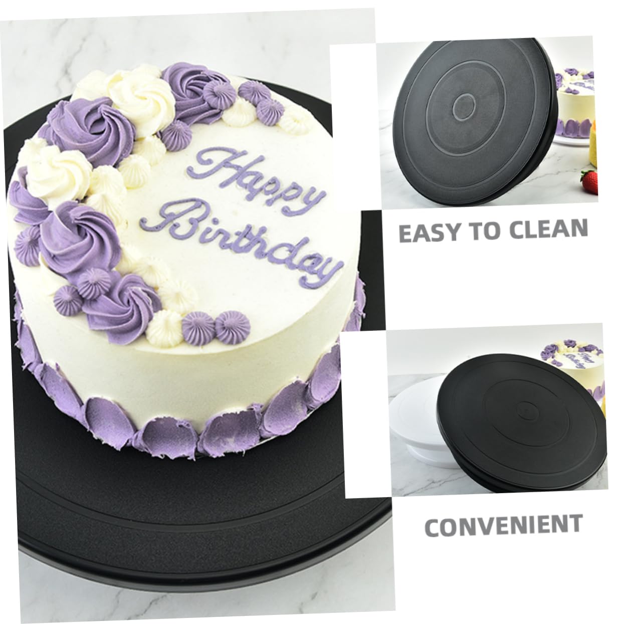 PRETYZOOM Piatto Girevole per Torte Nero in Pp, per Decorazione e Supporto